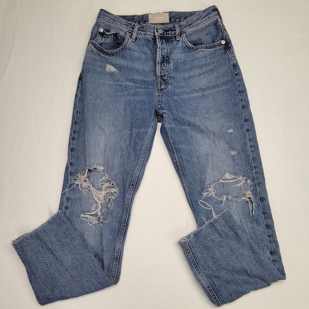 Everlane The Cheeky Jean Distressed‎ Blue High Rise Straight Denim Size 26